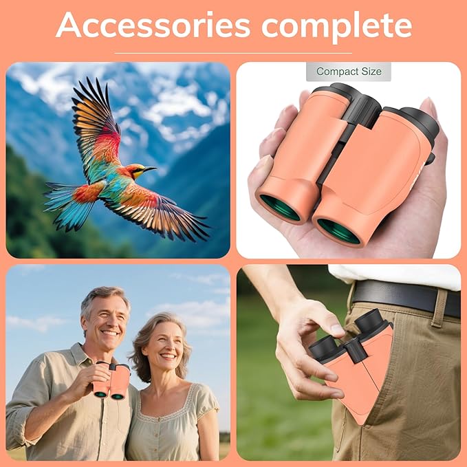 Compact Binoculars for Adults High Powered - OPAITA 20x32 Small Binoculars for Adults Kids with Low Light Vision for Hunting Cruise Ship Travel Concert Hiking Orange-CubbioJoy