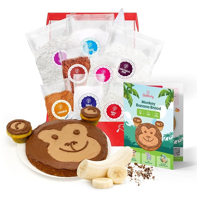 BAKETIVITY Monkey Banana Bread Kids Baking Kit | Banana Cake Kids Baking Set for Girls & Boys | Baking Set for Kids with Pre-Measured Ingredients | Perfect Family Gifts for Cooking Lovers Ages 6-12-CubbioJoy