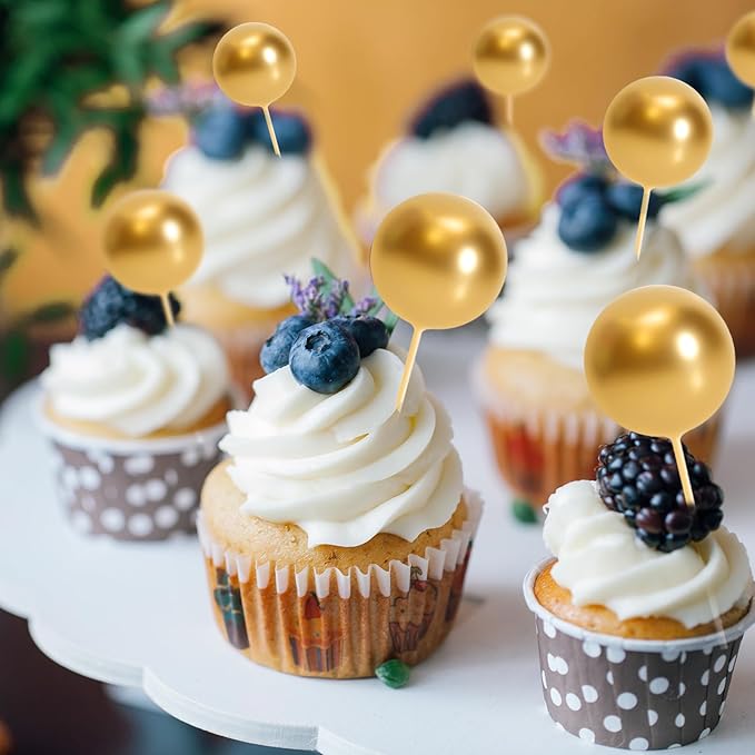 75 Pieces Gold Cake Balls Topper Decorations Foam Cupcake Topper Mini Balloon Cake Topper Balls Cake Picks for Cake Deco Birthday Party Wedding-CubbioJoy