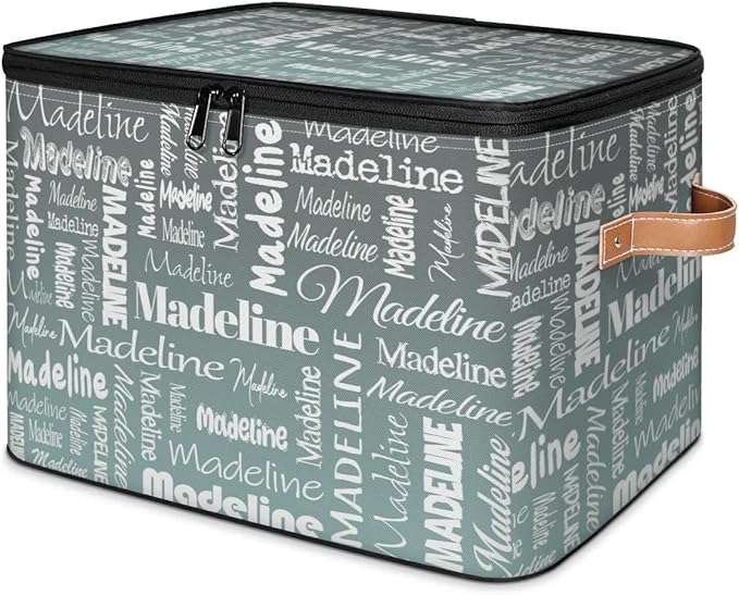 Custom Storage Basket with Name, Personalized Storage Bins with Zipper Lid, Foldable Fabric Storage Box Large capacity with Handle Gradient Grey Green-CubbioJoy