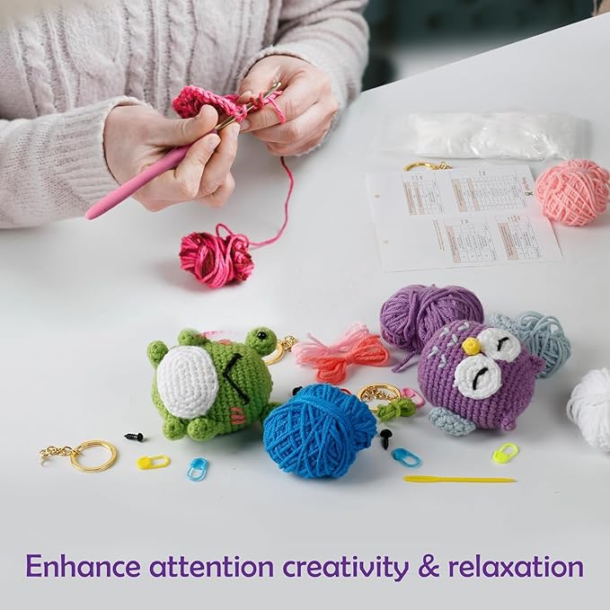 A-URA Learn to Crochet Kit for Beginners Kids and Adults, Premium 4 Animal Pattern Beginner Crochet Kits with Easy Tube Yarn & Step-by-Step Video Tutorials (Forest Friends–Standard Size)-CubbioJoy