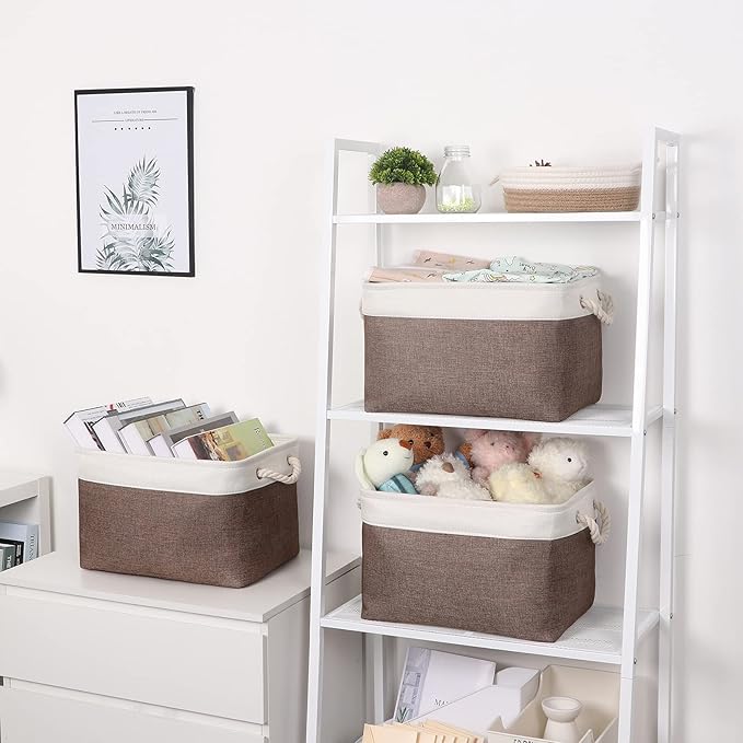 Bidtakay Baskets Fabric Storage Bins for Shelves [3-Pack] Decorative Storage Baskets for Organizing 15 X 11 X 9.5 inches Nursery Closet Foldable Toy Storage Closet Organizer Brown-CubbioJoy
