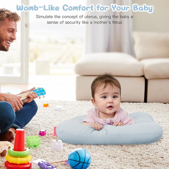 Baby Lounger for Newborn, Bionic Design Baby Lounger, Soft Organic Cotton Breathable Lounger for Infants 0-18 Months (Grayinsh Blue)-CubbioJoy