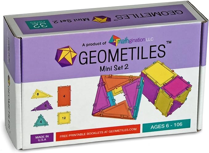 3D Building Set for Learning Math, Includes Many Online Activities,32-pc, Made in USA (Triangle/Rectangle/Square)-CubbioJoy