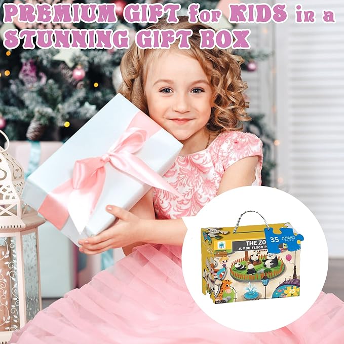 Jumbo Floor Puzzle for Kids, Large Jigsaw Puzzles 35 Piece for Kids Ages 3-5,Preschool Learning & Education Toys, Gifts for 4-8 Year Old Boys and Girls (Panda Animals)-CubbioJoy