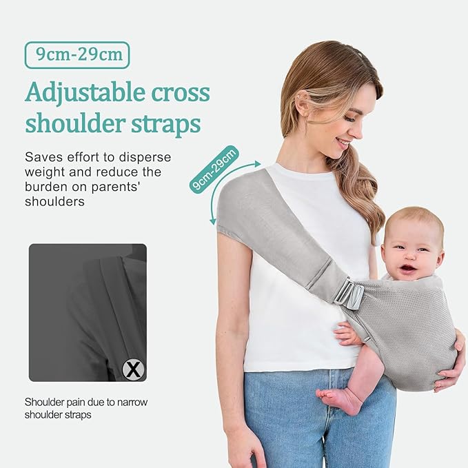 Baby Sling Carrier,Baby Carrier Newborn to Toddler,Toddler Carrier,Portable Lightweight & Spreadable Shoulder Straps (Light Grey)-CubbioJoy