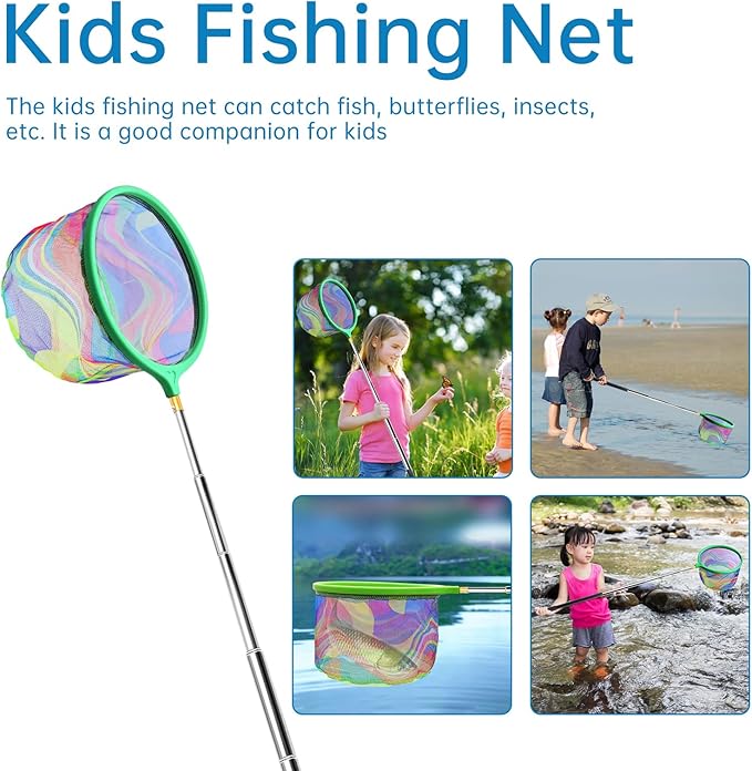 2PCS Fishing Net with Bucket, Telescopic Fishing Landing Net, Collapsible Kids Sand Bucket, Kids Fish Butterfly Catching for Freshwater Saltwater Outdoor Activities-CubbioJoy