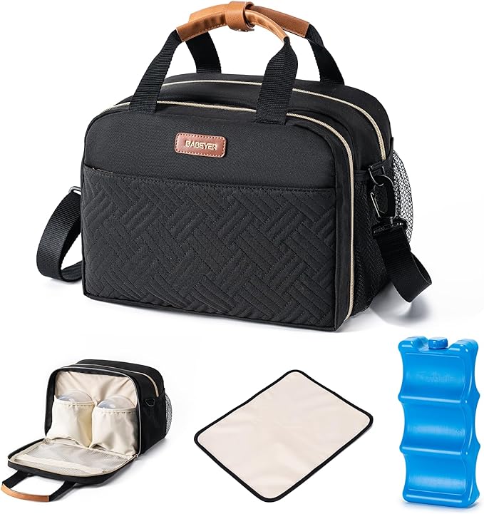 Breastmilk Cooler Bag with Ice Pack Fits 6 Baby Bottles Up to 9 Ounce, Compatible with Wearable Breast Pumps & Accessories-Black-CubbioJoy