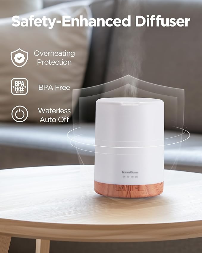 InnoGear 300ML Essential Oil Diffuser, Premium 5-in-1 Ultrasonic Aromatherapy Diffusers Scent Humidifier Aroma Diffuser Vaporizer Auto-Off Timer for Room Office Home, Yellow, Medium-CubbioJoy