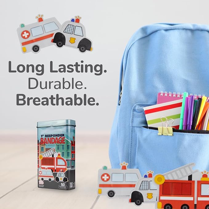 BioSwiss Bandages, First Responders Shaped Self Adhesive Bandage, Latex Free Sterile Wound Care, Fun First Aid Kit Supplies for Kids and Adults, 50 Count-CubbioJoy