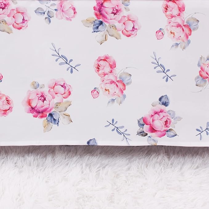 Belsden Floral 3 Piece Crib Bedding Set for Baby Boys Girls, Classic Nursery Bedding Essential Including Comforter, Crib Sheet and Crib Skirt, Ultra Soft Cozy, Floral Purple-CubbioJoy