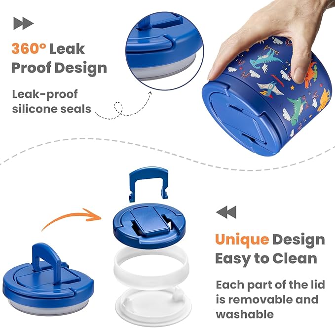 14oz Insulated Vacuum Food Jar with Buckle Lid,Soup Thermo for Hot Food Kids,Wide Mouth Leakproof Stainless Steel Lunch Container with Spoon-Dinosaur-CubbioJoy