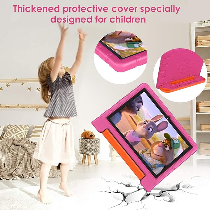 2025 Kids Tablet 10 inch Android 14 Tablets for Kid Octa-Core, 20GB+128GB (TF 1TB), Toddler Tablet with Shockproof Case, 2.4G+5G WiFi 6, Parental Control, Face Unlocked, Split Screen, BT5.0 (Rose Red)-CubbioJoy