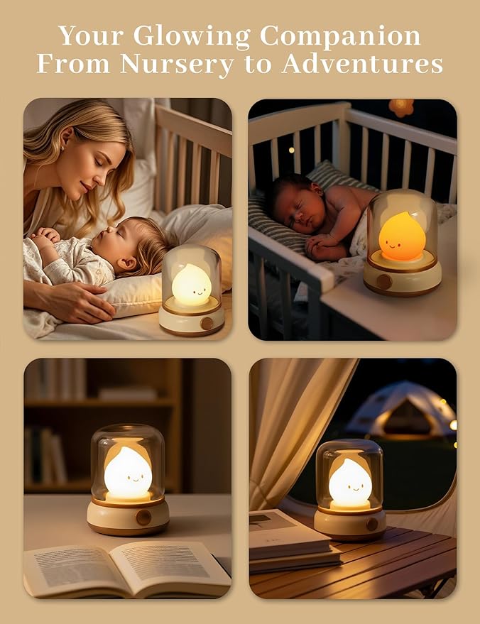 Cute Campfire Lamp, Portable LED Camping Lantern, Rechargeable, Dimming, Candle Lights & Night Light 2 Mode, Table Bedside Lamps, Nightlight for Kids Room, Halloween Decor-CubbioJoy
