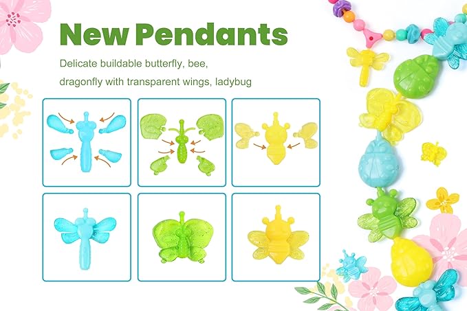BIRANCO. Deluxe Beading Set with 350+ Pop Beads Include Butterfly, Bee, Dragonfly with Transparent Wings, and Ladybug Jewelry Making Kit for Kids Ages 3-8-CubbioJoy