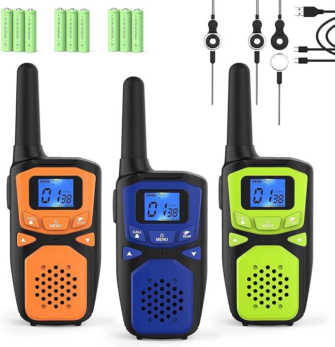 Adult Walkie Talkie WokTok Long Range Rechargeable Portable Two-Way Walkie Talkie, Hiking Accessories, SOS Sirens, NOAA Weather Alarms, Kid's Toys, Easy-to-Use Rechargeable Walkie Talkies,3 Pack-CubbioJoy