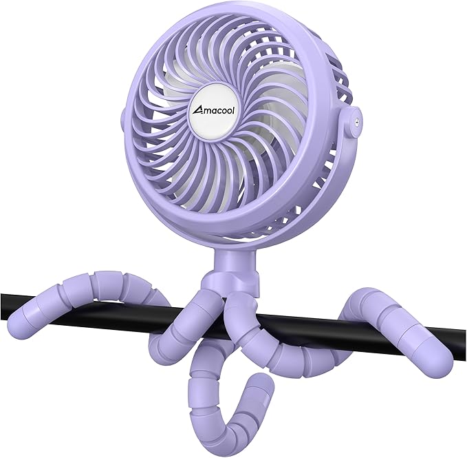 AMACOOL Battery Operated Stroller Fan Flexible Tripod Clip On Fan with 3 Speeds and Rotatable Handheld Personal Fans for Car Seat Crib Bike Treadmill (Purple)-CubbioJoy