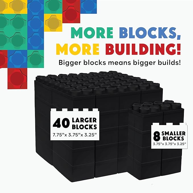 Big Blocks for Kids Ages 4-8 — Indoor & Outdoor Blocks Kids Games — Black Large Building Blocks - 48 pc-CubbioJoy