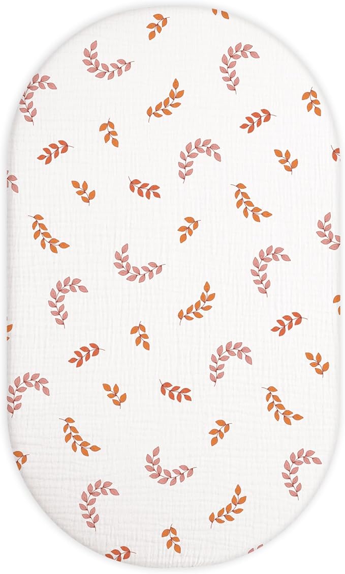 Bassinet Sheet for Baby Boy and Girl, Fitted Sheets for Rectangle, Oval, Hourglass Bassinet Mattress, Muslin Moses Basket Sheets with Neutral Style (Leaf)-CubbioJoy