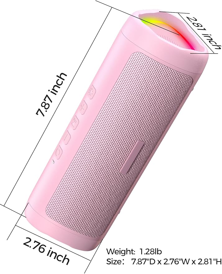 Bluetooth Speaker with HD Sound, Portable Wireless, IPX5 Waterproof, Up to 20H Playtime, TWS Pairing, BT5.3, for Home/Party/Outdoor/Beach, Stocking Stuffers, White Elephant Gifts for Adults (Pink)-CubbioJoy