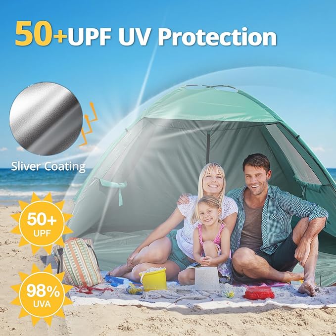 CAMEL CROWN Beach Tent UPF 50+ Sun Shelter for 2/3/5/6 Person, Lightweight Portable Sun Shade with Sand Anchor, Family Beach Day & Outdoor Adventures-CubbioJoy