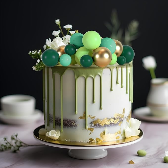 75 Pieces Cake Balls Topper Decorations Foam Cupcake Topper Mini Balloon Balls Cake Picks for Deco Birthday Party Wedding（Green Gold Series）-CubbioJoy