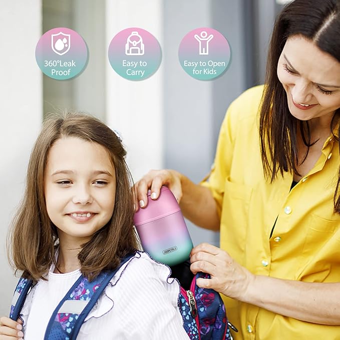 17 oz Insulated Lunch Containers Hot Food Jar, Wide Mouth Lunch Thermo for Kids Adults, Vacuum Stainless Steel Lunch Box With Handle Folding Spoon for School, Office (Blue-Pink)-CubbioJoy