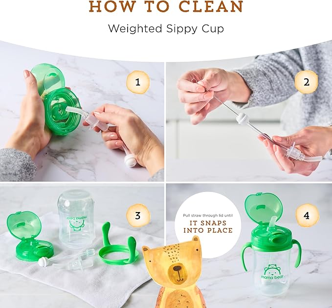 Amazon Brand - Mama Bear Silicone Weighted Straw Sippy Cup, 9 Ounces, Pack of 4, Blue/Green-CubbioJoy