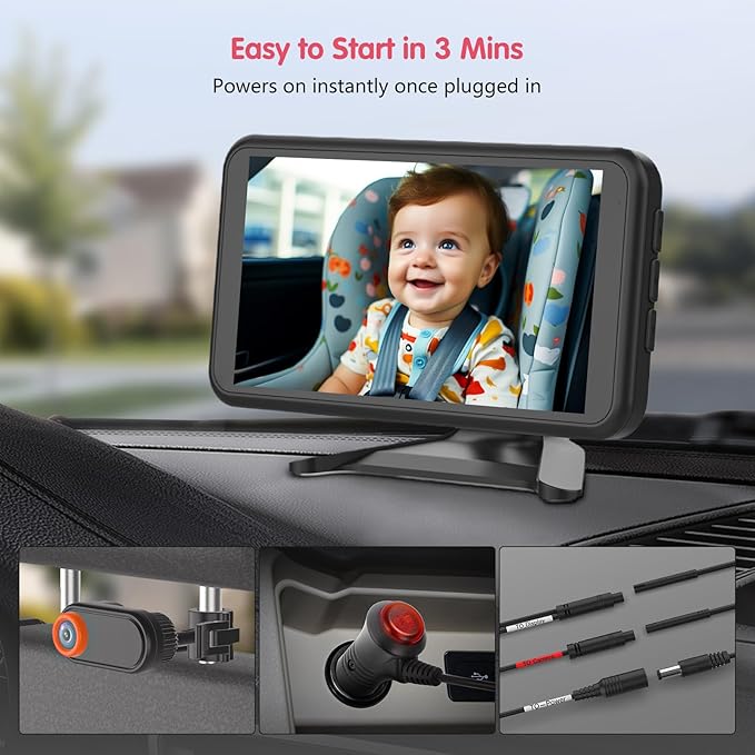 BM2 Car Camera for Baby, 5.2" 1080P Screen with 3X Zoom, Clear Rear-Facing View, 360° Rotating Lens, Easy Installation – Safety for Infants and Pets-CubbioJoy