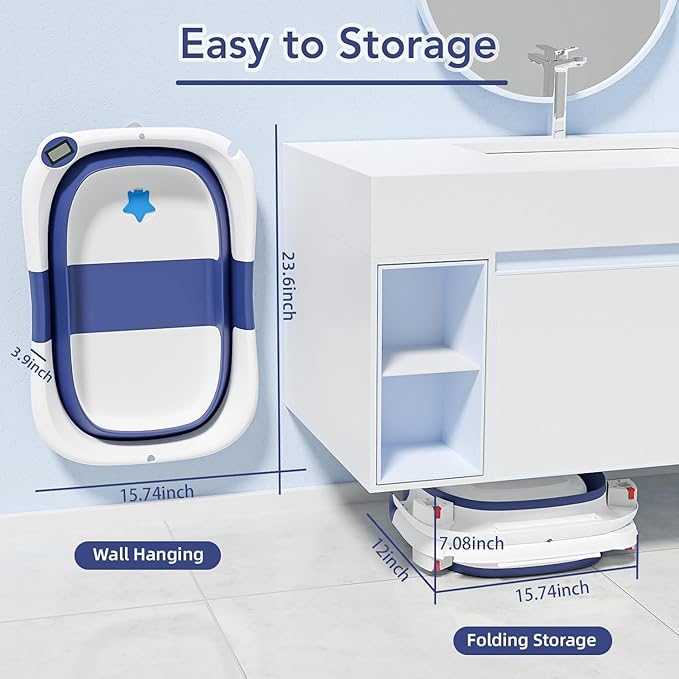 Collapsible Baby Bathtub,Baby Bath Tub with Soft Cushion & Thermometer,Baby Bathtub Newborn to Toddler 0-36 Months,Portable Travel Baby Tub-CubbioJoy