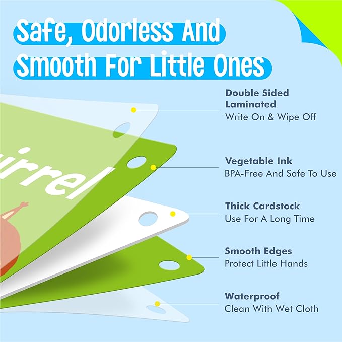 Animal Flashcards, 50 Double-Sided Cards, Wild/Farm/Marine Animal Cards Educational Learning Tools for Preschool and Toddlers Learning (2 Reclosable Rings Attached)-CubbioJoy