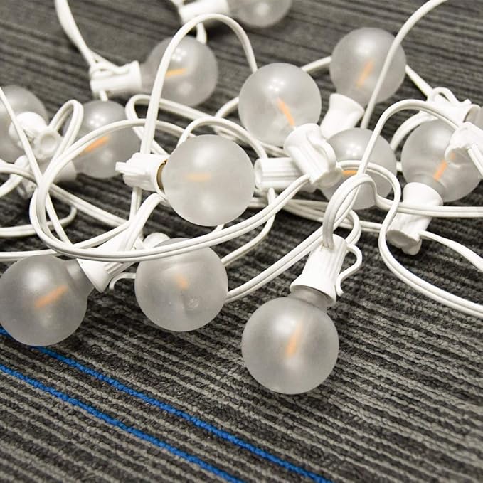 25Ft G40 LED Outdoor Christmas Frosted White String Lights with 27 G40 White Pearl Shatterproof Bulbs, Connectable Vintage Christmas Globe Patio Lights for Holiday Wedding Party Café Porch Party-White-CubbioJoy