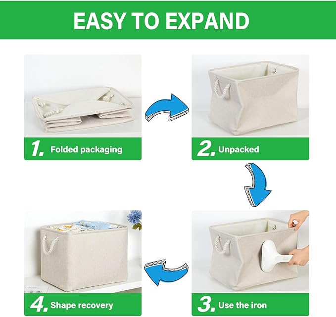 Bidtakay Large Storage Baskets for Shelves 3 Pack Fabric Storage Bins for Organizing Linen Collapsible Organizer for Closet-Light Biege-CubbioJoy