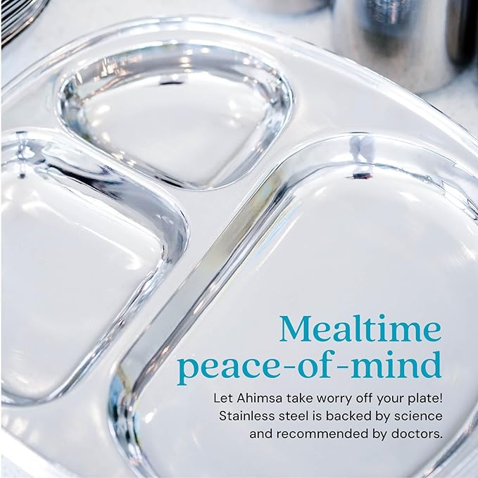 Ahimsa Stainless Steel Kids Plates - Divided Toddler Plates, Pediatrician Designed, Non Toxic Toddler Plate, Camping Plate, BPA Free & Dishwasher Safe (Single)-CubbioJoy