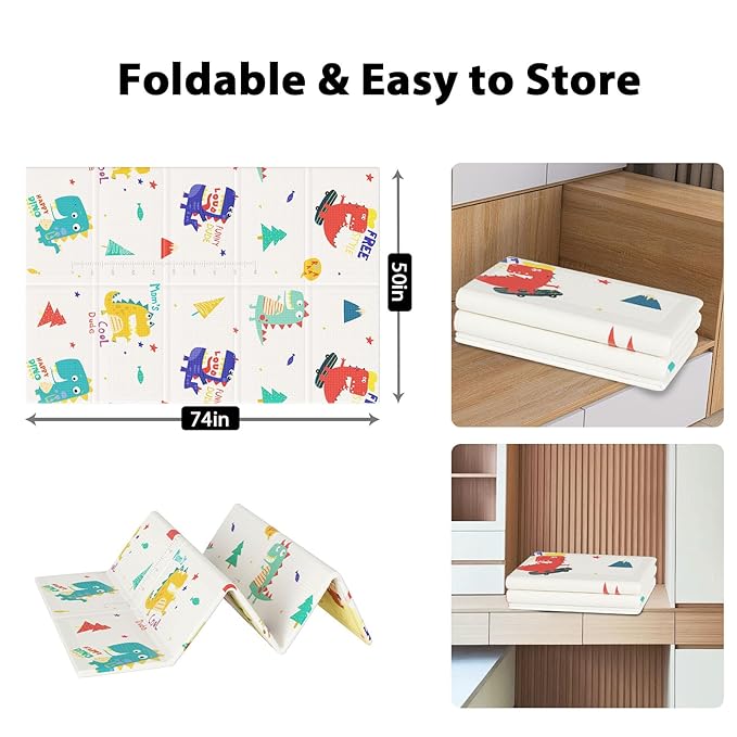 Baby Play Mat, 74 x 50 Inch Play Mat Perfect for Use Baby Playpen, Foldable Baby Foam Playmat for Floor, Portable Waterproof Activity PlayMats for Babies, Infants and Toddlers-CubbioJoy