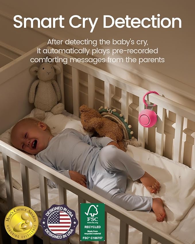 2025 Mom's Choice Awards, Portable Sound Machine for Baby Adult, AI Cry Detection, 18 Soothing Sound, Bluetooth Rechargeable White Noise Machine for Home Travel, Nursery Light, Barbie Pink-CubbioJoy