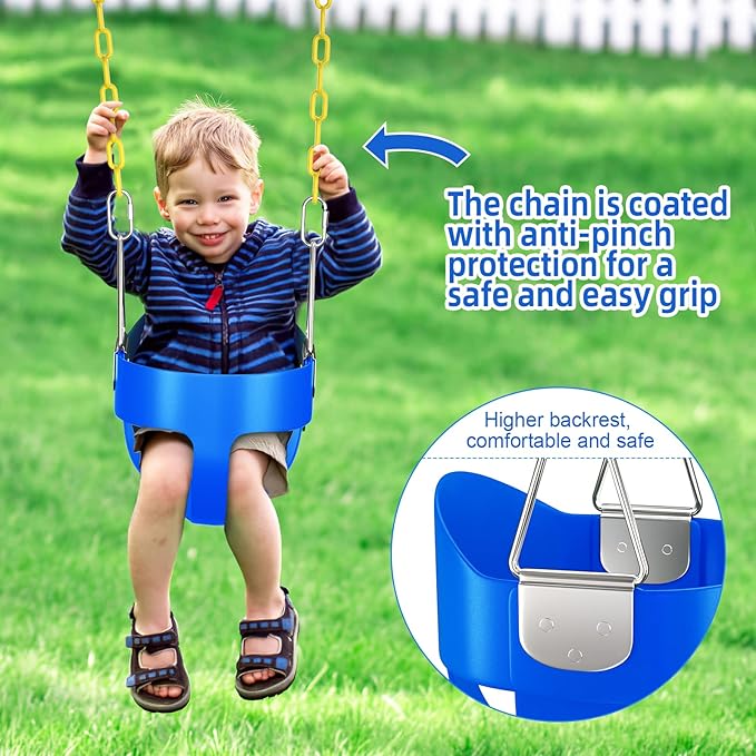 AGPTEK Toddler Swing Set, Heavy Duty Bucket Swing with Adjustable Rope, Toddler Cute Shape with 250 LB and 150 LB Capacity - Blue-CubbioJoy