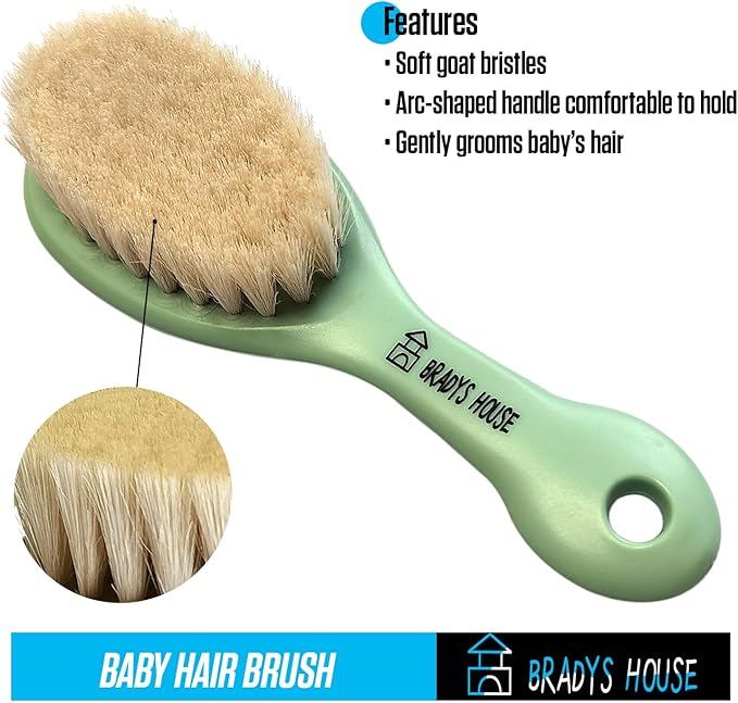 3 Piece Baby Hair Brush & Comb Set for Newborns- Soft Goat Bristle Hair-Brush, Silicone Bath Brush and Plastic Comb for Infant, Toddler, Kids - Baby-CubbioJoy