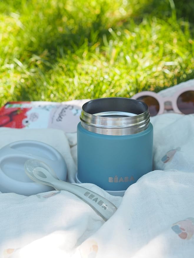 Beaba Stainless Steel Insulated Food Jar 10 oz, Kids Thermos, Lunch Containers, Leakproof, Wide Opening, Suitable for Hot and Cold Foods (Eucalyptus)-CubbioJoy