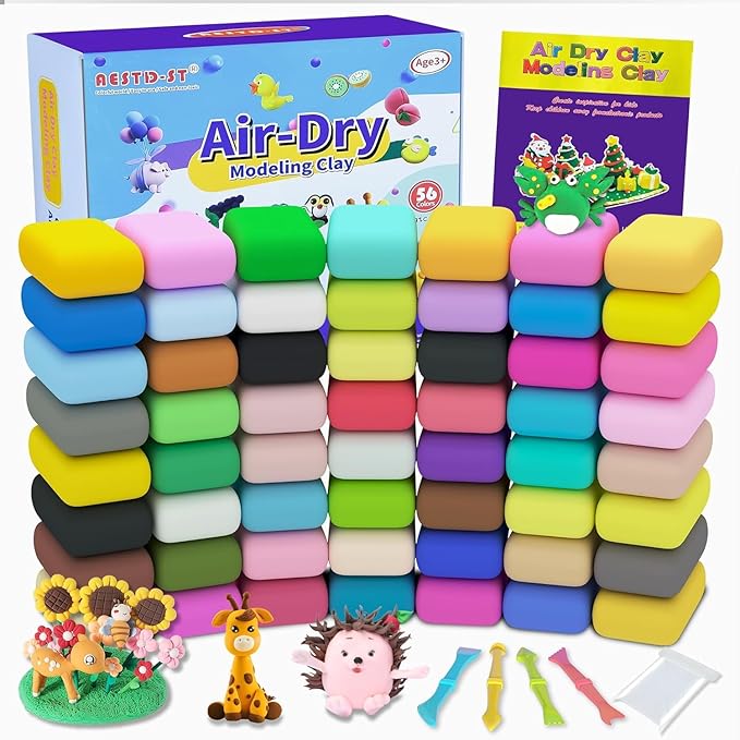 Air Dry Clay 56 Colors, Modeling Clay for Kids, DIY Model Magic Clay, Molding Clay Kit with Sculpting Tools, Non-Sticky Soft and Super Light, Arts and Crafts Gift for Boys Girls Kids.-CubbioJoy