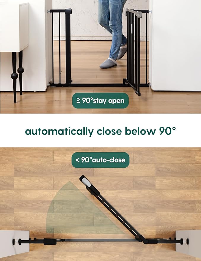 Babelio 29-43" Magnetic Baby Gate for Stairs,Doorways House,Kitchen,30" Tall Pet Barrier with Baffles,Pressure Mounted & Dual-Lock Design Safety for Kids Toddler,Auto-Close/Hold-Open,Black-CubbioJoy