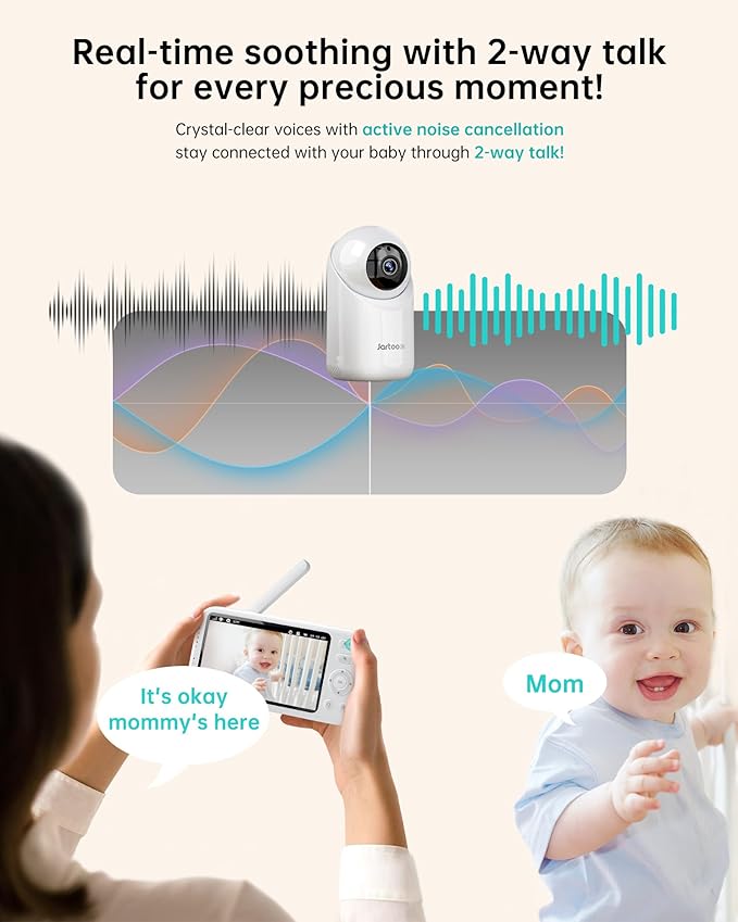 2K Video Baby Monitor with 2 Cameras and Audio, 3000ft Long Range Baby Monitor No WiFi, 5.5" Split Display, VOX - AI Cry Detect, ANR, IR Night Vision, 2-Way Audio, 6000mAh-CubbioJoy