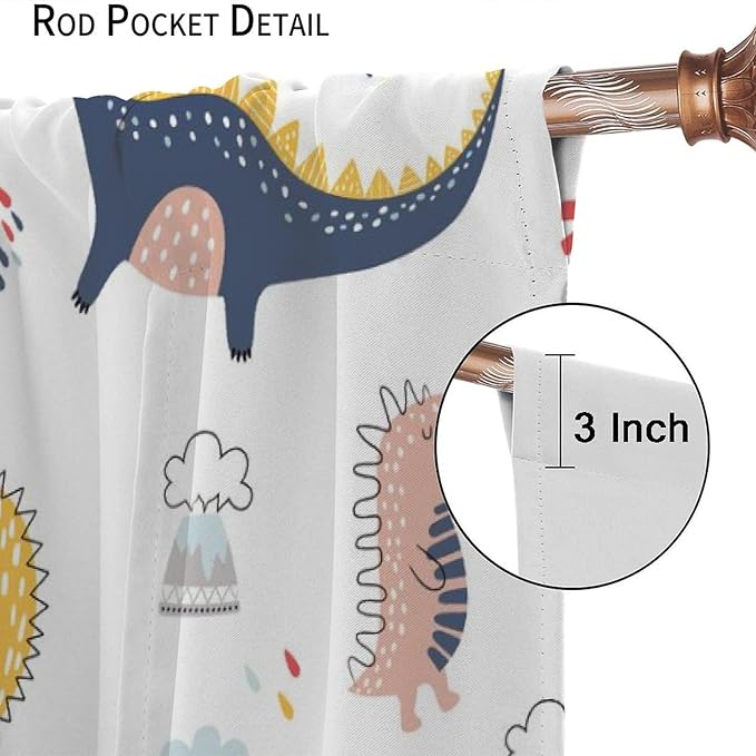 Cartoon Dinosaur Curtains for Kids Boys Girls Home Decor Colorful Cute Dino Animals Print Pattern Rod Pocket Blackout Window Drapes for Nursery Baby Bedroom Playroom W27.5xL63in 2 Panels-CubbioJoy