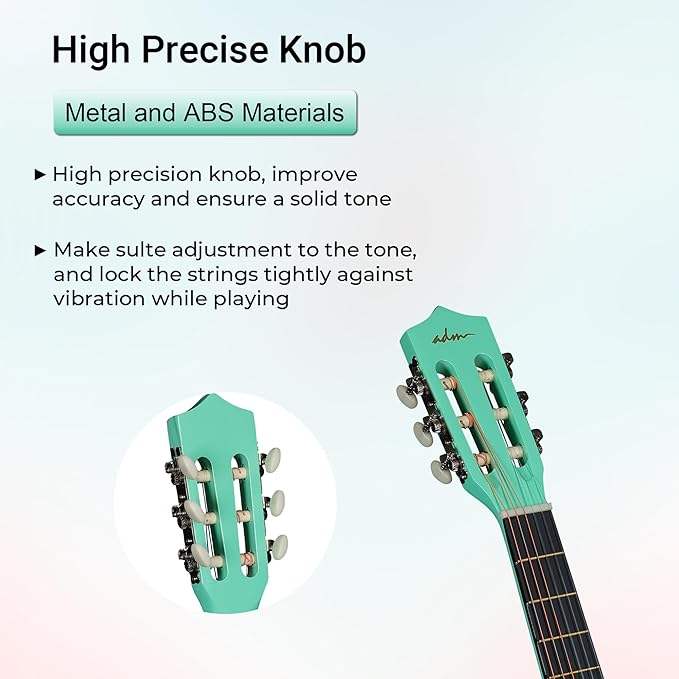 ADM Beginner Acoustic Classical Guitar 38 Inch Nylon Strings Wooden Guitar Bundle Kit for Kid Boy Girl Student Youth Guitarra Online Lessons with Gig Bag, Strap, Tuner, Strings, Cyan Green-CubbioJoy