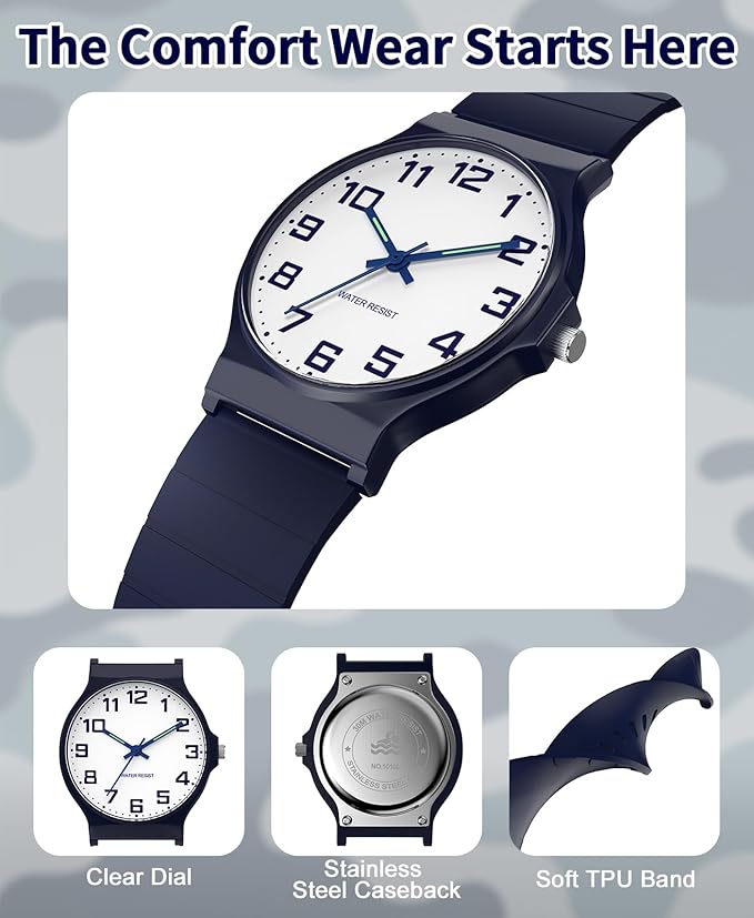 Kids Analog Watch Boys Girls, 30M Waterproof, Sports Watch for Boys, Easy to Read Children's Thin Dial Wrist Watches with Soft Band, for Ages 5-15 Kids Great Birthday Gifts Christmas Day-CubbioJoy