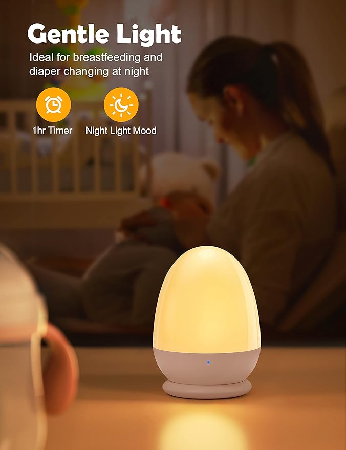 JolyWell Night Lights for Kids with Stable Charging Pad, Touch Control&Timer Setting, ABS+PC Baby Egg Lamp for Breastfeeding，Pink-CubbioJoy