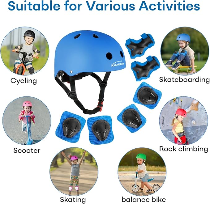 KAMUGO Kids Bike Helmet, Toddler Helmet for Ages 2-8 Boys Girls with Sports Protective Gear Set Knee Elbow Wrist Pads for Skateboard Cycling Scooter Rollerblading-CubbioJoy