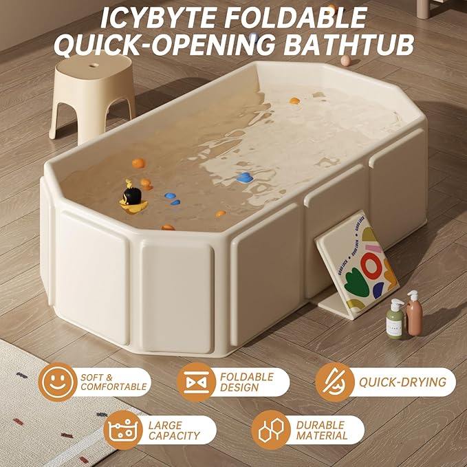 Baby Foldable Kids Bathtub for Infants to Toddler with Non-Slip Base,Easy Storage,Perfect for Small Spaces,White-CubbioJoy