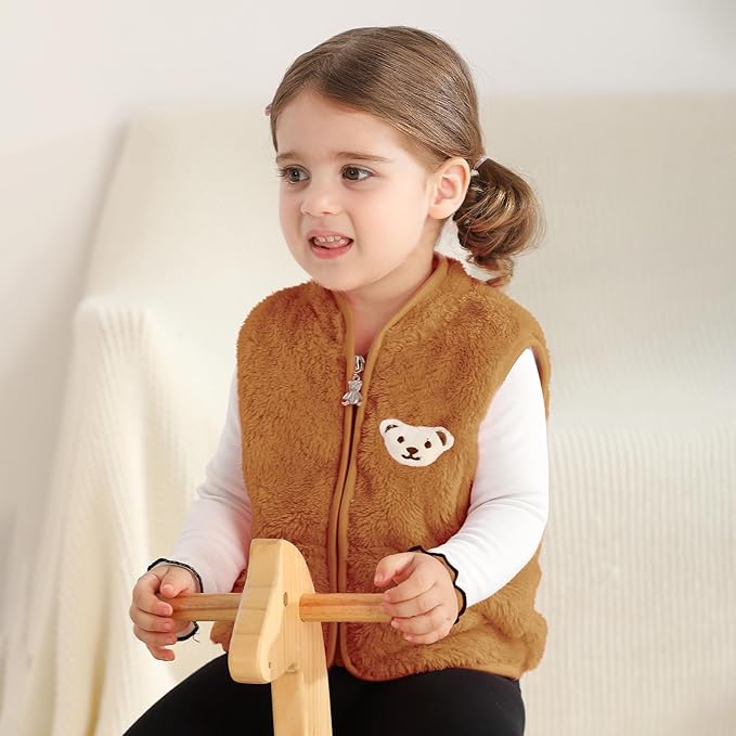 Baby Boys Girls Fleece Vest Zip Up Cute Bear Jackets Fuzzy Fall Winter Warm Clothes Newborn Outwear for Toddler Infant-CubbioJoy