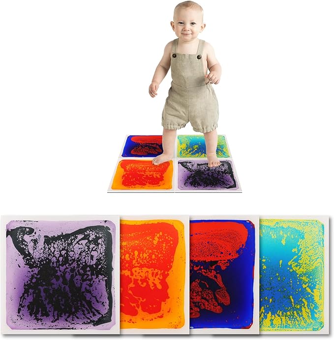Art3d Baby Sensory Water Mats for Autistic Children (11.8"x11.8" Square, 4 Tiles, Blue-Red,Blue-Yellow,Orange-Red,Purple-Black)-CubbioJoy